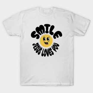 Smile Jesus Loves You - Regular design: Black text color with a cheerful smiley face T-Shirt